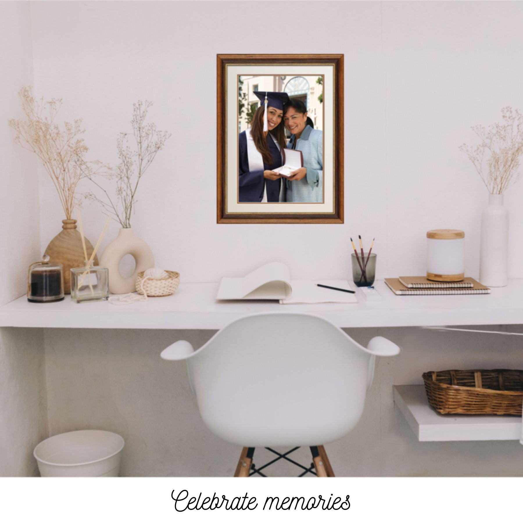 Custom Poster Brown Frame. Moveable and removeable. Celebrate memories